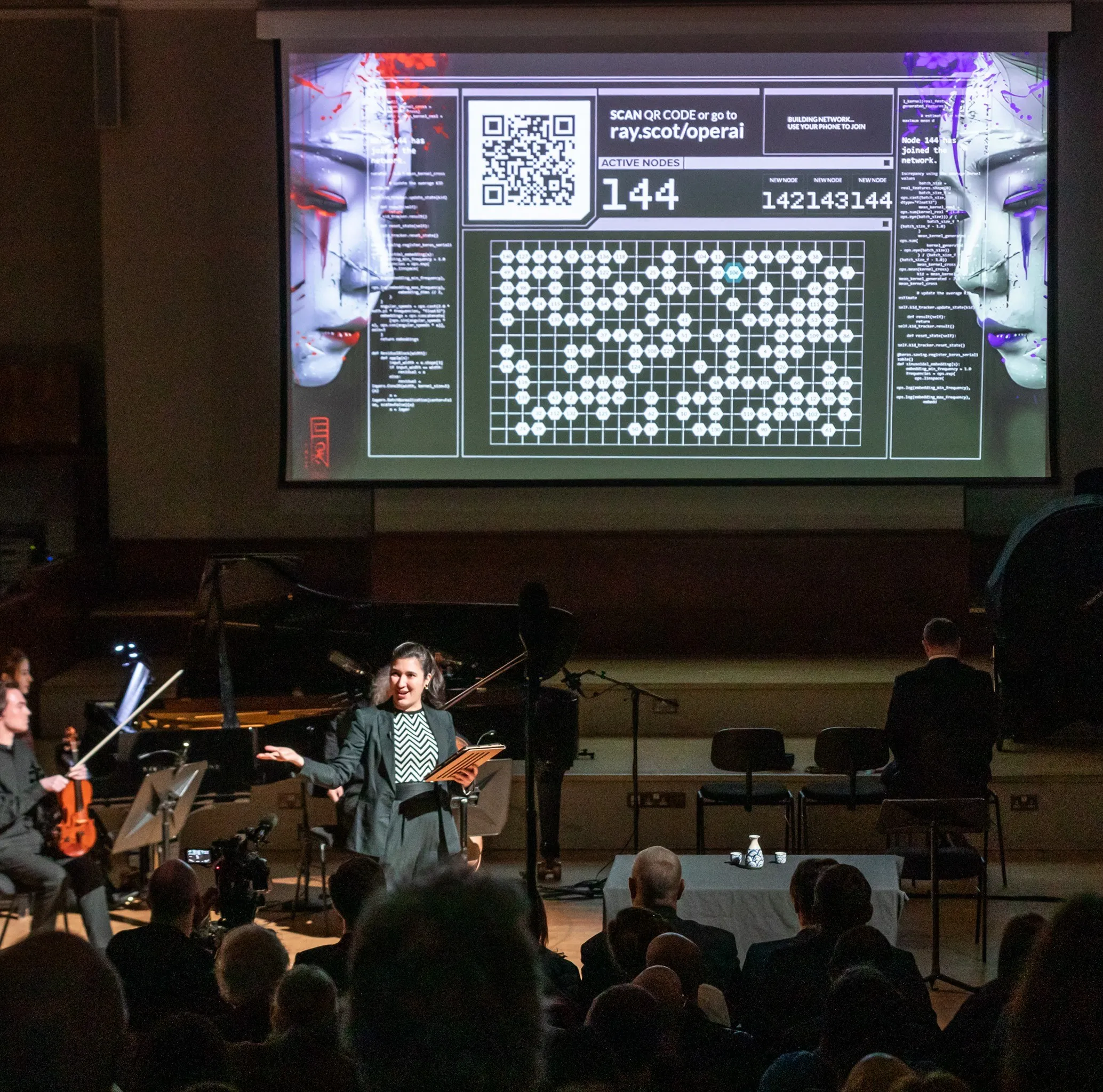 Audience members using their phones during a performance